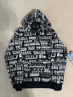 Supreme Black & White All-Over Graphic Hoodie